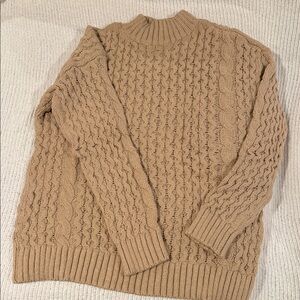Ann Taylor Women's Tan Cable Knit Crewneck Sweater